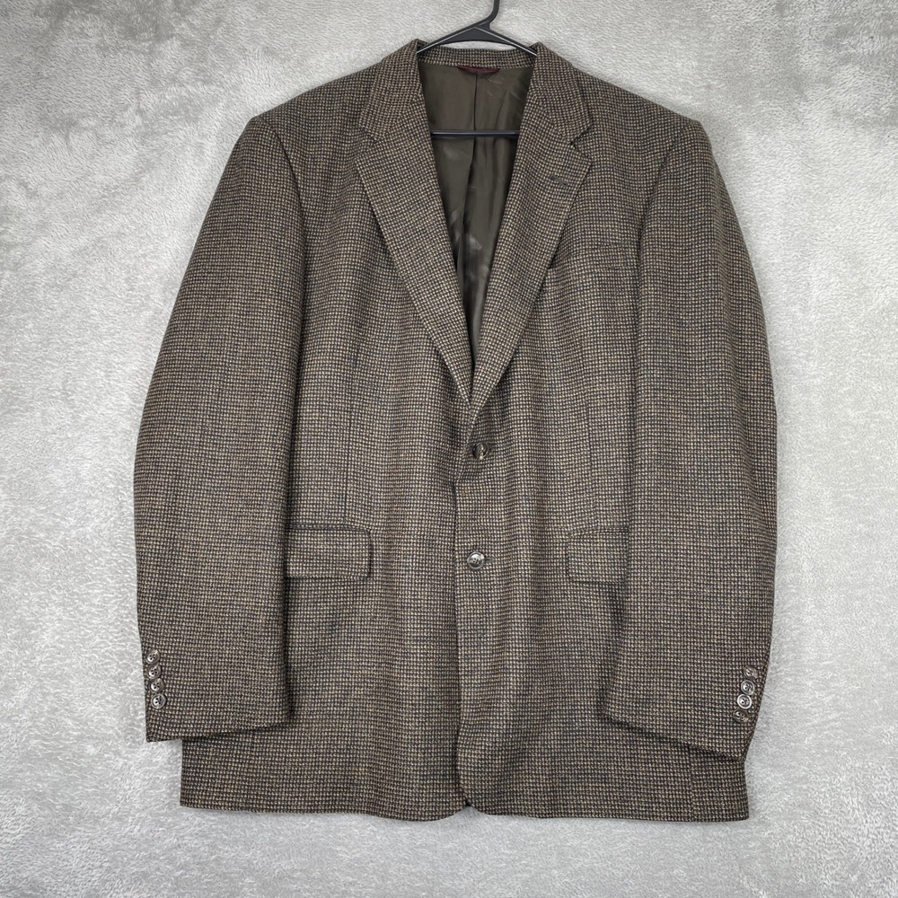 Hart Schaffner Marx Blazer Mens 44L Brown Houndstooth Two Button Sport Coat USA